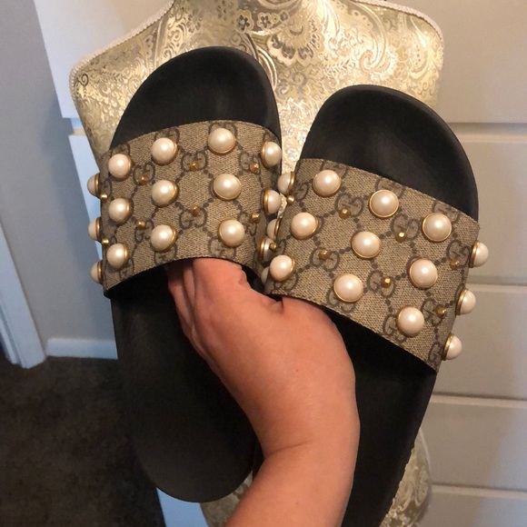 Gucci Shoes - Gucci GG Supreme Pearls Pursuit Slides
